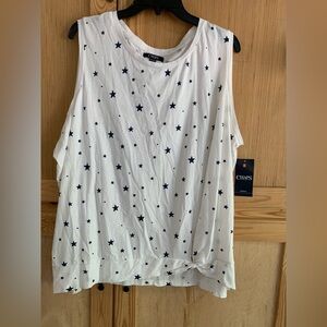 New with tags Chaps White Star Print Knotted Bottom Women's Top Sz 2X MSRP $56